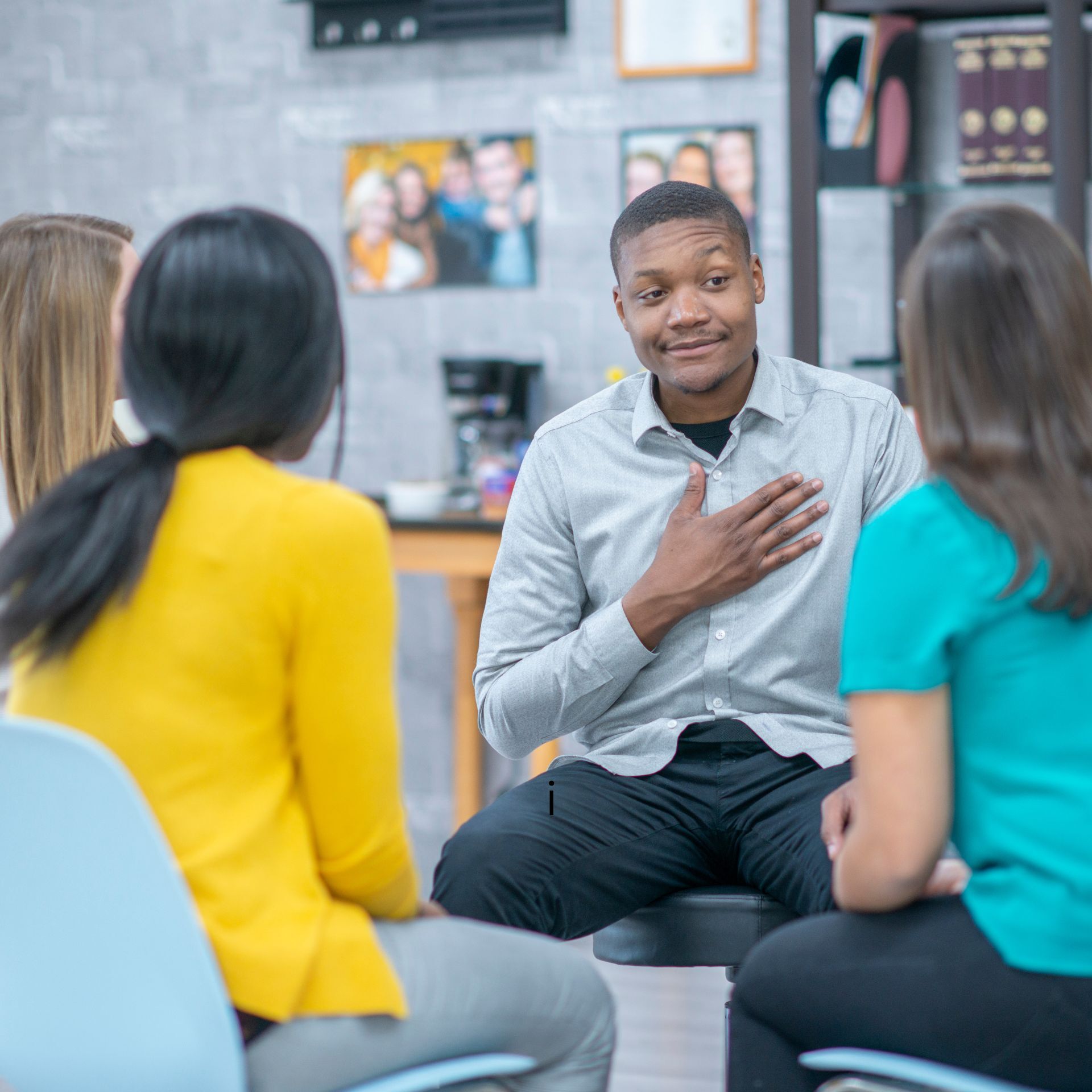 people talking in a group setting